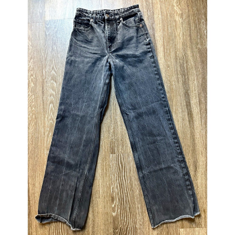 Zara Womens Charcoal Wash Gray Denim Straight Leg High Rise 5-Pocket Jeans S